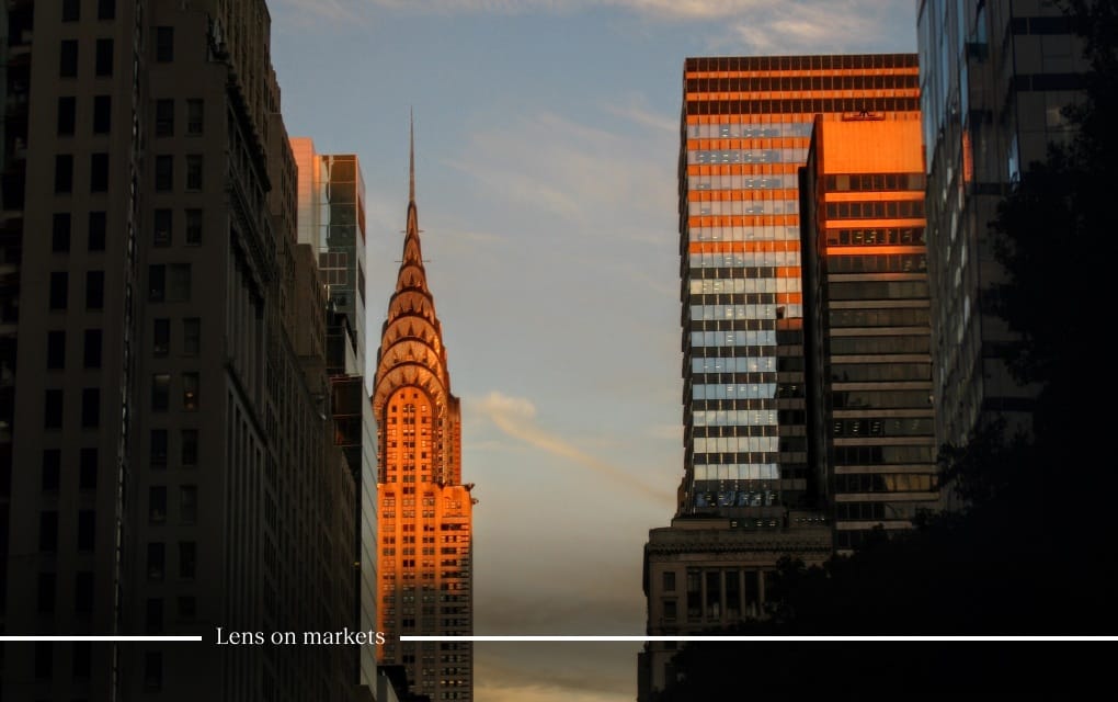 top of buildings at sunset