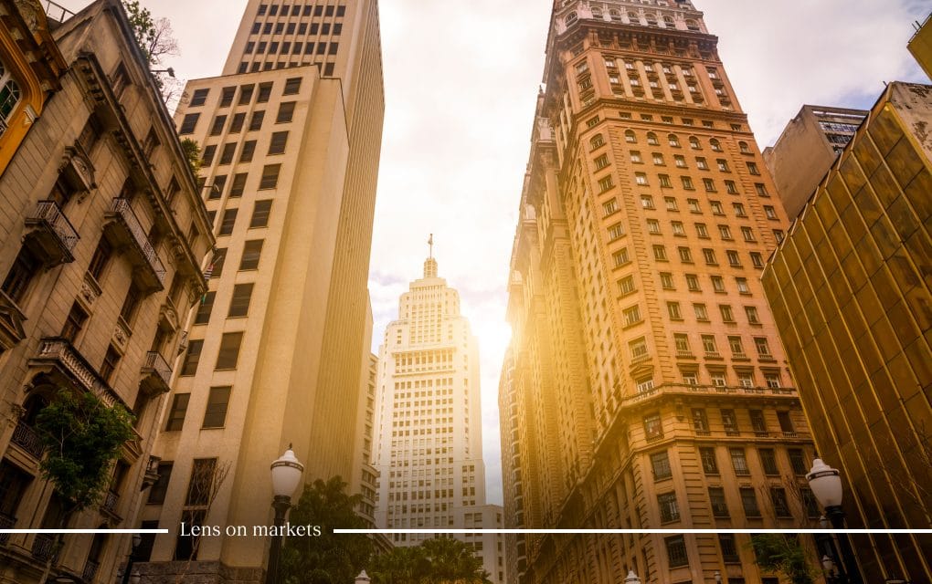 tall buildings with sunset