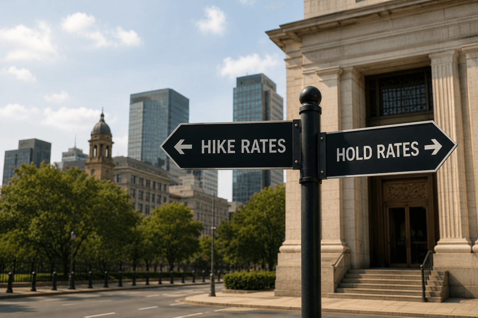 Urban signpost in cityscape setting